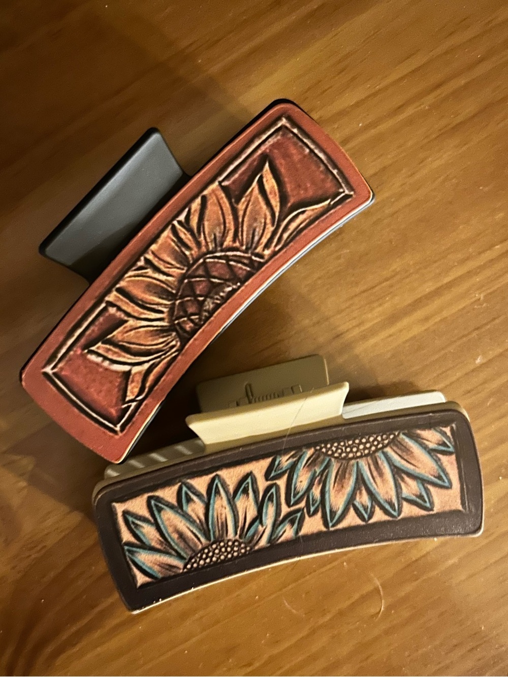 Handcrafted Sunflower Ceramic Hair Claw Clip - Red and Brown